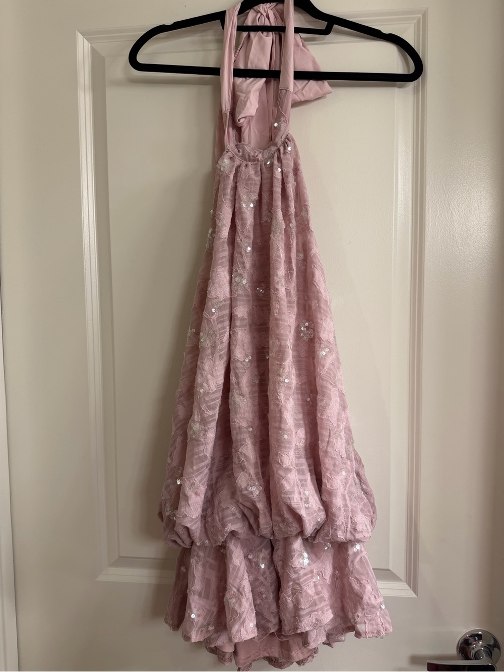 Pink Sequin Halter Party Dress